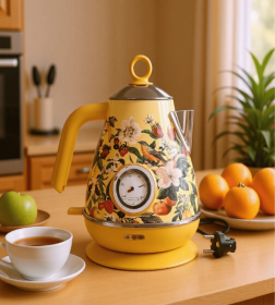 PS3013T1 Luxury Hand-Painted Electric Kettle with Retro Thermometer Display, 1850W SUS304 Stainless Steel, 2.0L Capacity, BPA-Free