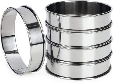 4 Inch English Muffin Rings, Stainless Steel Crumpet Rings, Tart Rings for Baking, Double Rolled Nonstick Round Cake Ring