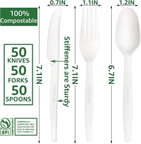 7In 400Pcs 100% Compostable Forks and Spoons Utensils Cutlery Silverware Heavyduty Eco-friendly Disposable Plastic free Forks and Spoons Utensils