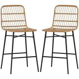 Rattan Counter Bar Stools Set of 2, 26" Counter Height Barstools with Back, Bar Chairs for Kitchen Island, Brown (Option: Brown-710x520x390 mm)