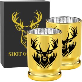 2pcs  50 Caliber Deer Head Golden Plastic Wine Glasses With Gift Box - Leak Proof, Reusable - Stylish Animal Print Design, Suitable For Whiskey, (Option: Golden XJB030602)